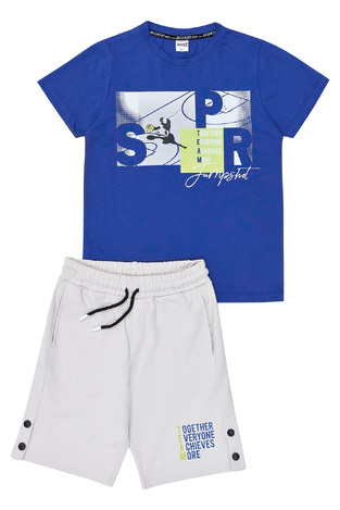 Sprint blouse and bermuda shorts set in royal blue with ecru color.