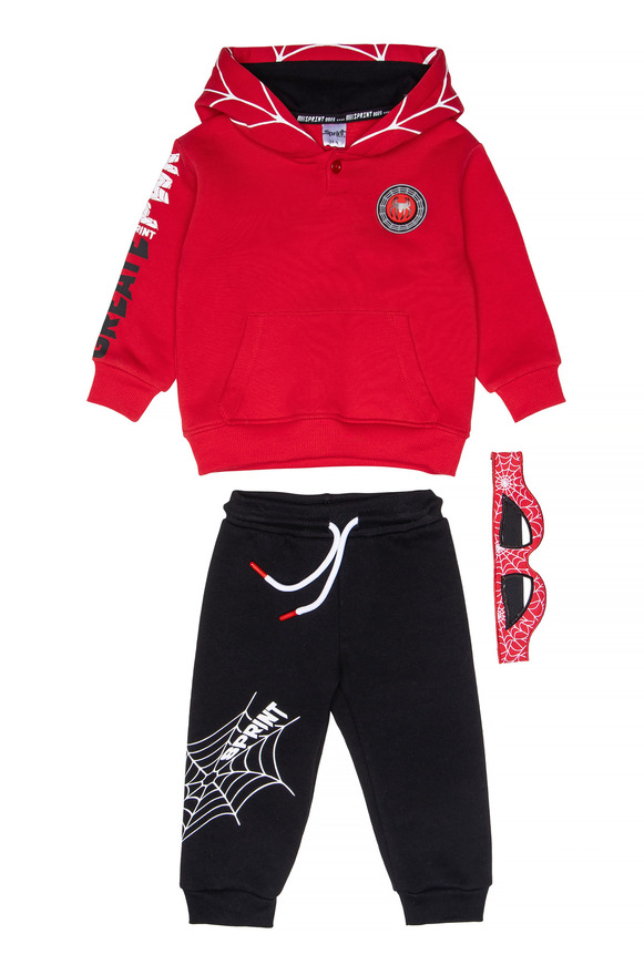 Σετ φόρμα SPRINT με κουκούλα σε κόκκινο με μαύρο χρώμα.