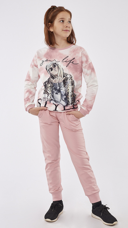 EBITA tracksuit set, sweatshirt with embossed print and sweatpants in pink.