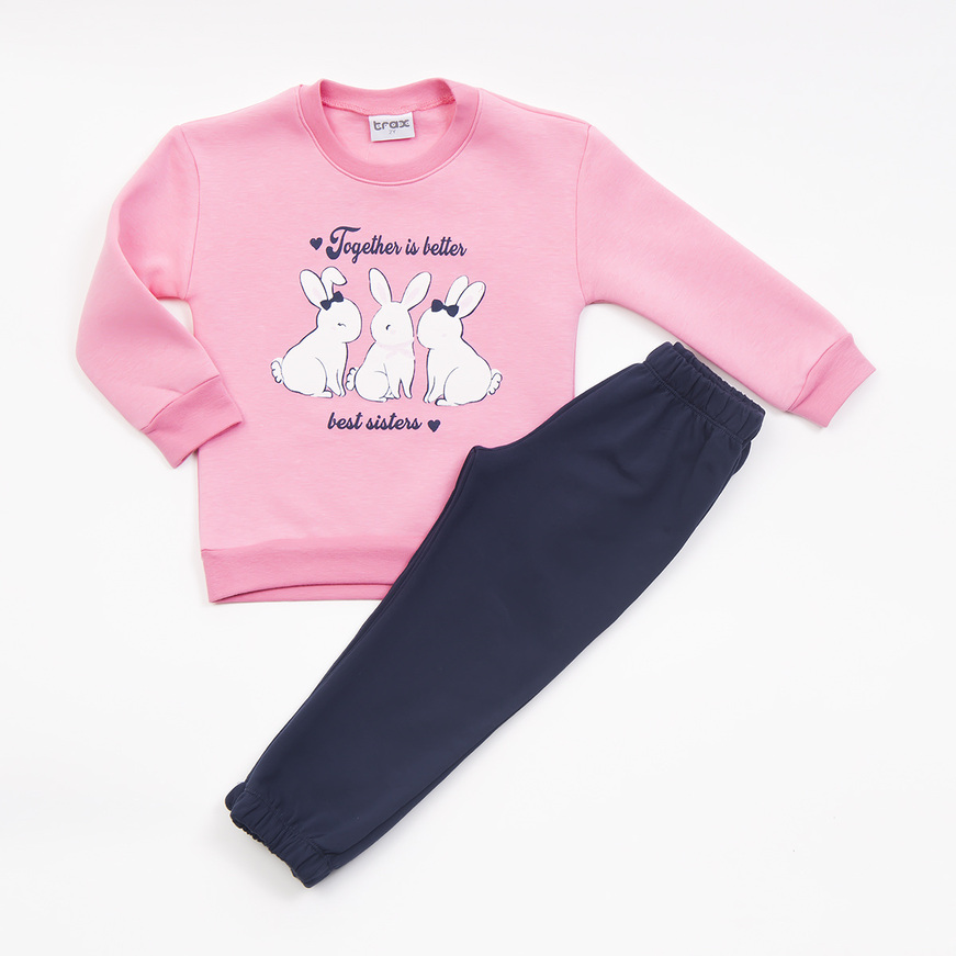TRAX tracksuit set in pink with embossed bunnies print.