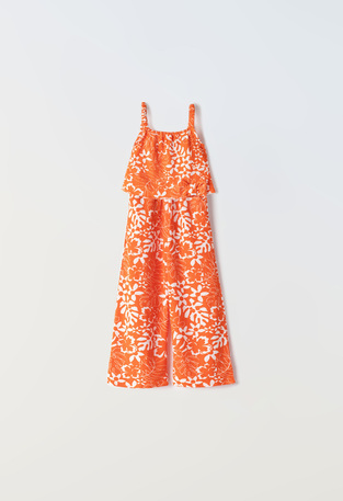 EBITA pants set in orange color with floral print.