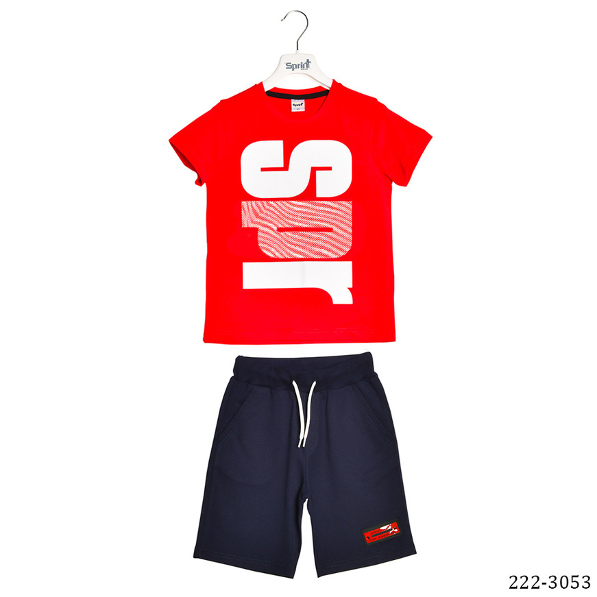 Set of SPRINT shorts, red top and shorts with elastic waist.