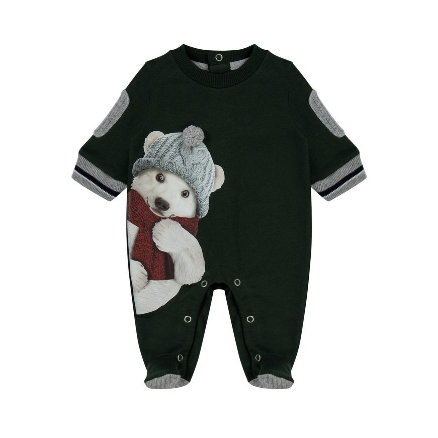 LAPIN HOUSE bodysuit in green with bear print.
