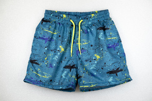 TORTUE bermuda swimsuit with shark print.