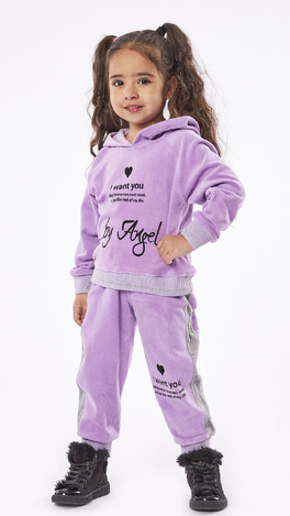 EBITA velor jumpsuit set in purple color with hood. 