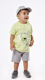 HASHTAG shorts set in green color with teddy bear print and hat.