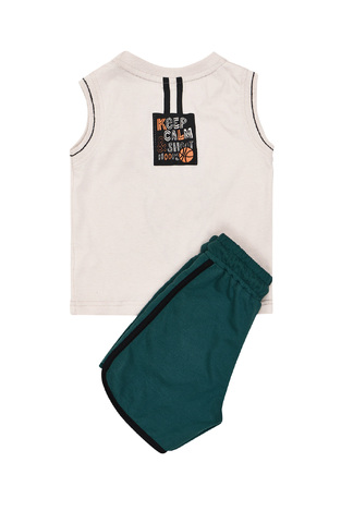 Σετ μπλούζα αμάνικη με βερμούδα SPRINT, σε μπεζ με πράσινο χρώμα.