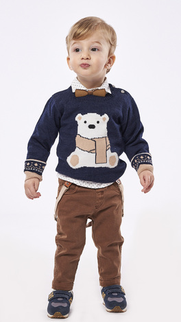 Σετ 3 τεμ. HASHTAG, πουκάμισο με παπιγιόν, πουλόβερ και παντελόνι υφασμάτινο με σχέδιο αρκουδάκι.