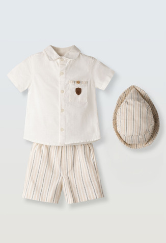 Σετ 2 τεμ. HASHTAG,  πουκάμισο σε χρώμα εκρού, βερμούδα και ασορτί καπέλο.
