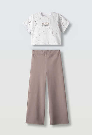 Σετ παντελόνα ΕΒΙΤΑ σε χρώμα λευκό με all over print.