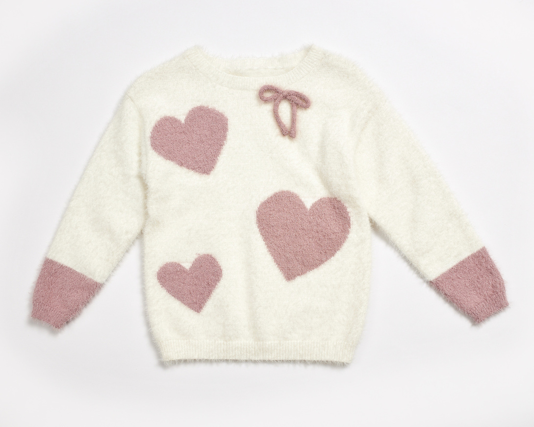 EBITA knitted blouse in off-white color with heart design.