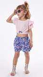 EBITA shorts set in pink with subtle ruffles.