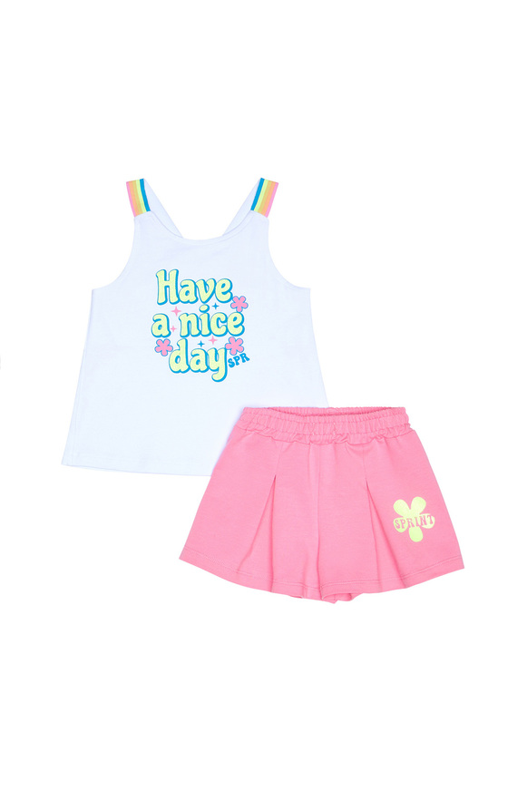 SPRINT shorts set in white with "HAVE A NICE DAY" embossed logo.