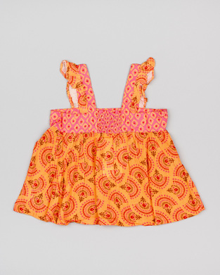LOSAN blouse in orange color with all over printed design.