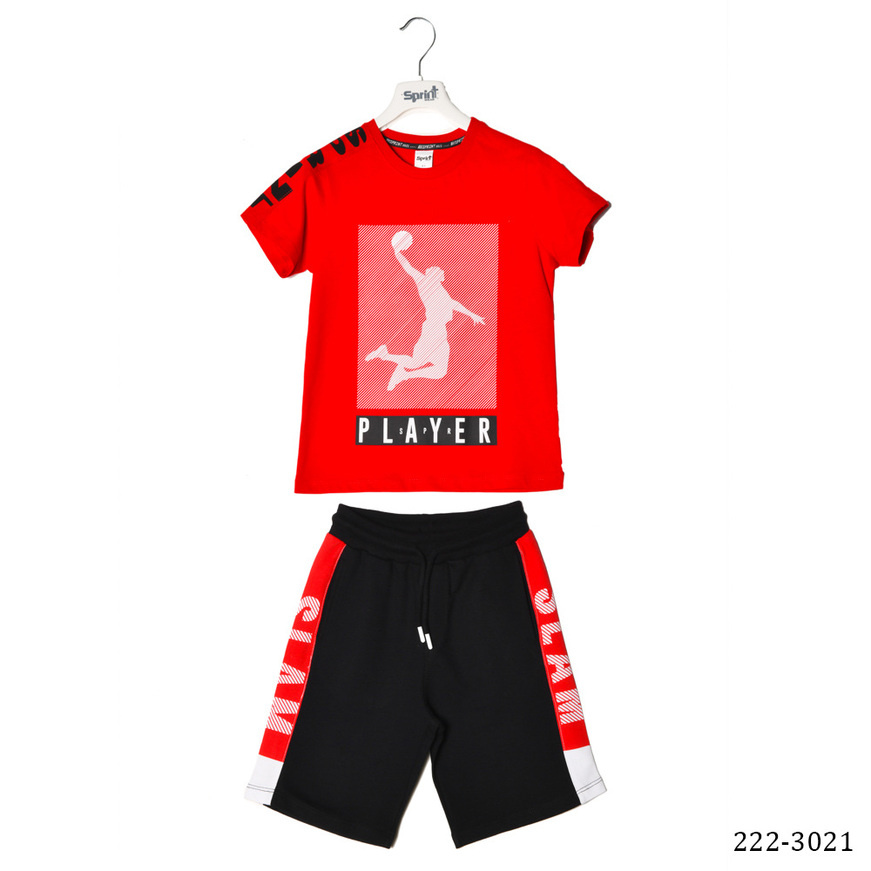 Set of SPRINT shorts, red top and printed shorts.