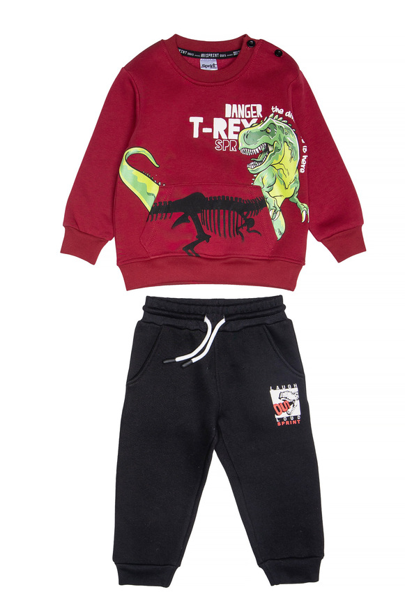 Σετ φόρμα SPRINT με στρογγυλή λαιμόκοψη σε μπορντώ με μαύρο χρώμα.