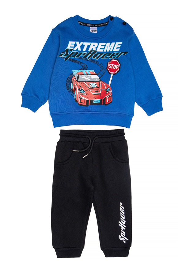 Σετ φόρμα SPRINT με στρογγυλή λαιμόκοψη σε μπλε ρουά με μαύρο χρώμα.