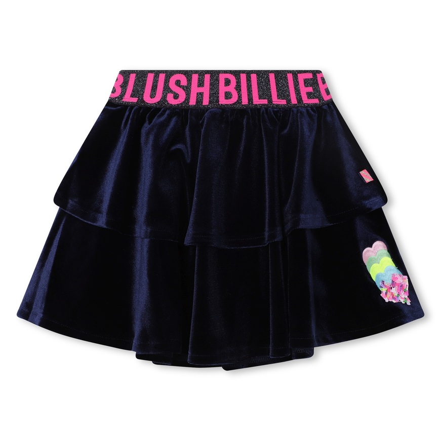 BILLIEBLUSH velvet skirt in dark blue with double ruffle design.