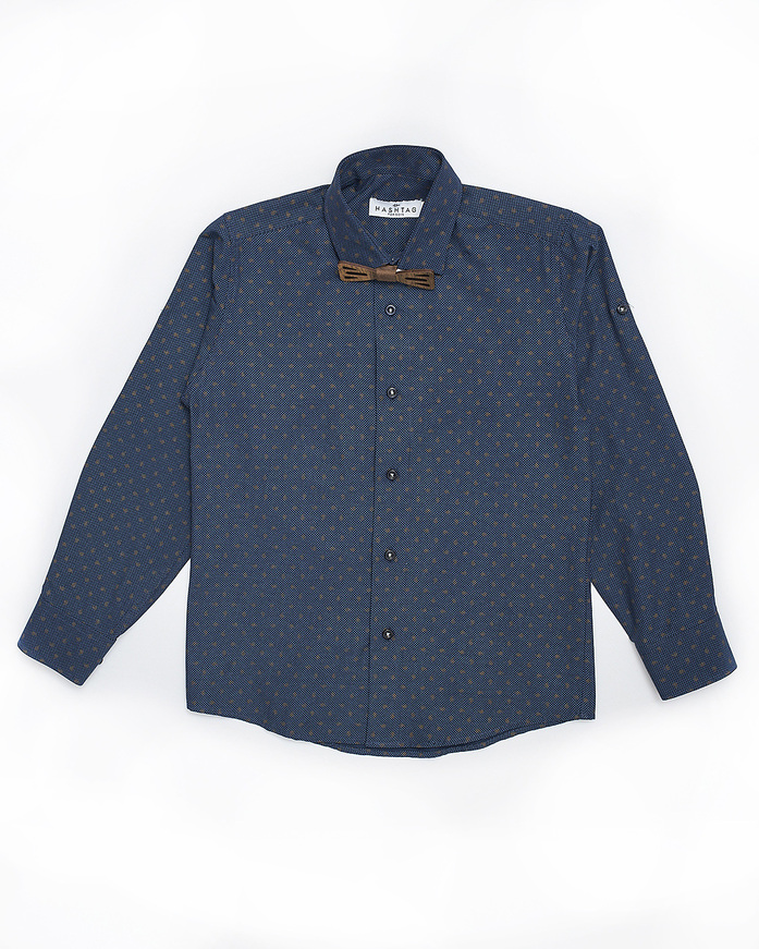 HASHTAG shirt in blue color with bow tie.