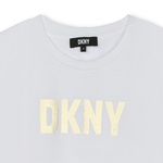 Blouse D.K.N.Y. in white color with gold metallic logo print.