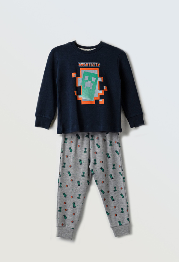 Πιτζάμα HOMMIES σε μπλε σκούρο-γκρι χρώμα με all over τύπωμα.