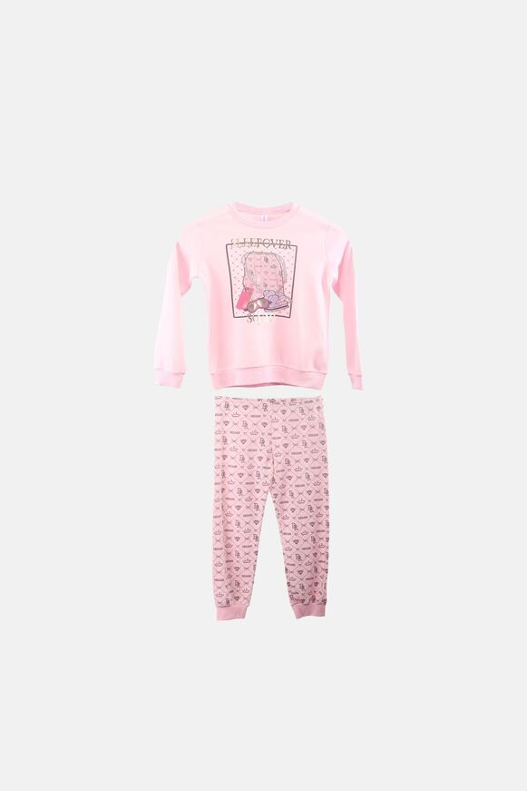 DREAMS Pajamas in pink confetti color with "SLEEPOVER SQUAD" logo.