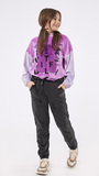EBITA velor jumpsuit set in purple with embossed print.