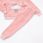 TRAX fleece pajamas in pink with applique embroidery on the front.