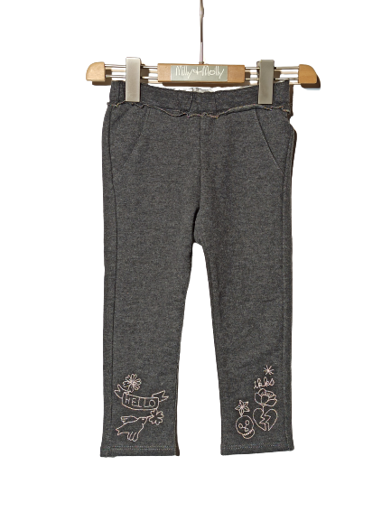 Ikks gray color soft cotton stretch sweat pants, straight line, with elasticated waist and embroidery at the bottom.
