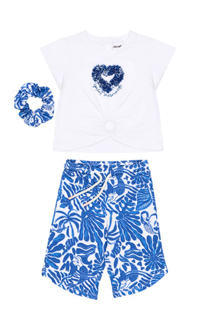 SPRINT pants set in white with blue and matching hair elastic.