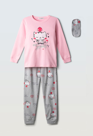 HOMMIES pajamas with matching sleep mask in pink-gray color.
