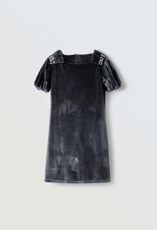 EBITA velor dress in gray color with diamonds.
