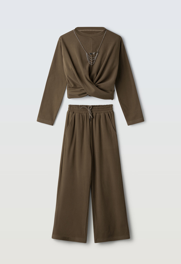 Σετ παντελόνα fleece ΕΒΙΤΑ σε καφέ χρώμα.