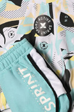 Set of SPRINT sweatshirt shorts in turquoise color with all over print.