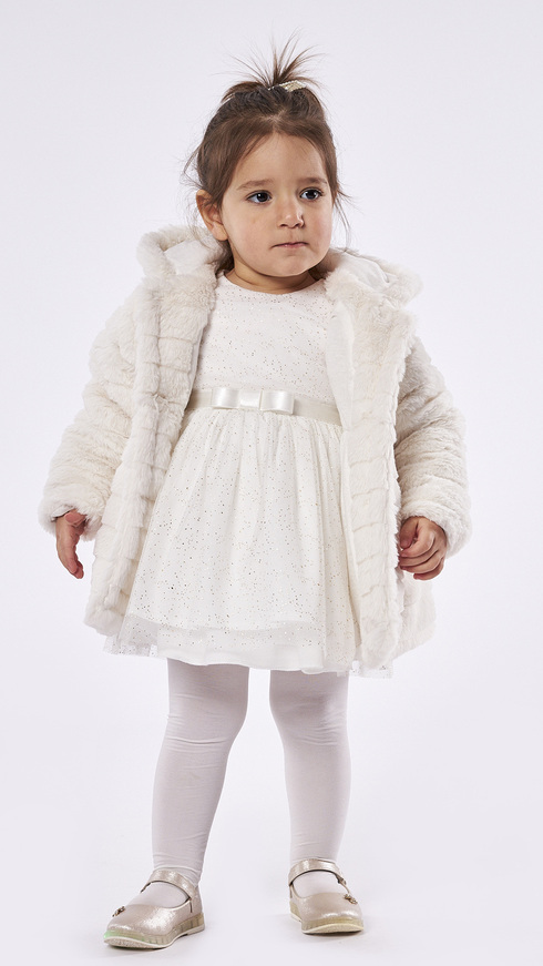 EBITA dress set in off-white color with fur.