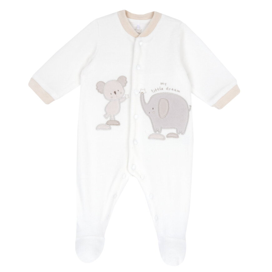 CHICCO velor bodysuit in off-white color with appliqué embroidery.