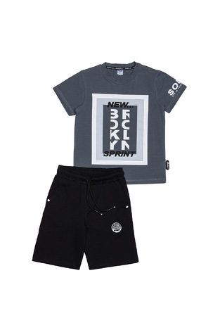 SPRINT blouse and bermuda shorts set in charcoal gray-black.