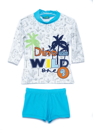TORTUE sun shirt with dinosaur print and boxer shorts.