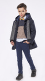 HASHTAG navy blue montgomery coat with scarf.