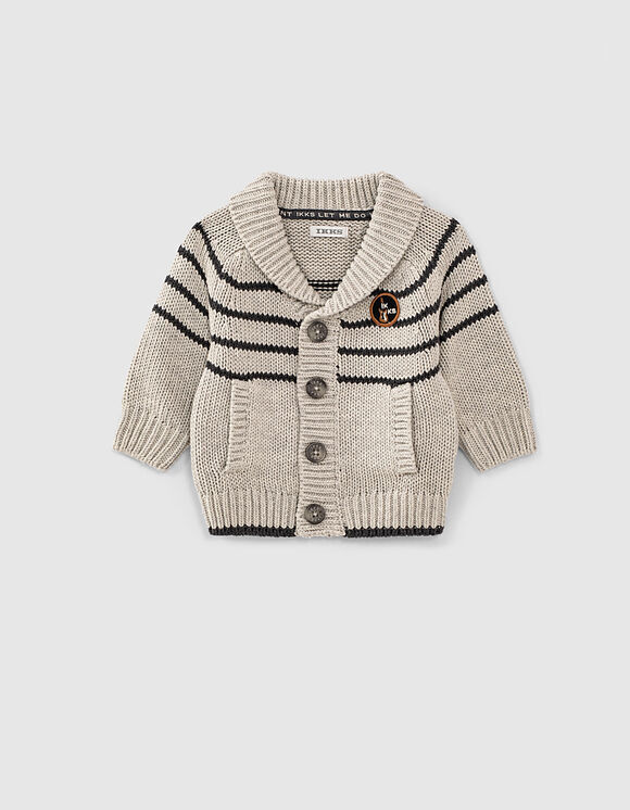 IKKS knitted cardigan in gray color with striped details.