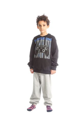 DREAMS pajamas in black with remote control print.