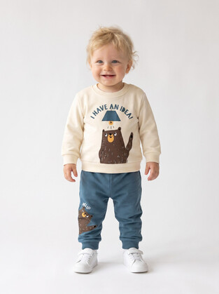 TRAX jumpsuit set in ecru-blue color.