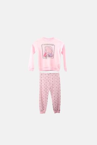 Πιτζάμα DREAMS σε ροζ κουφετί χρώμα με λογότυπο "SLEEPOVER SQUAD".