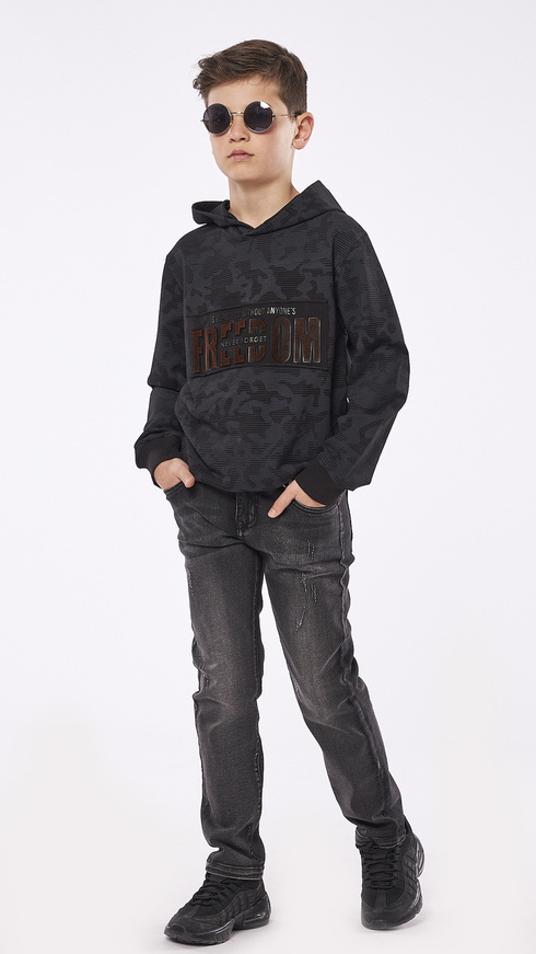 HASHTAG sweatshirt in black with all over camouflage design.