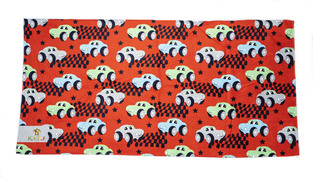 Beach towel TORTUE 140 X 70 cm. in red color with all over print of cars.