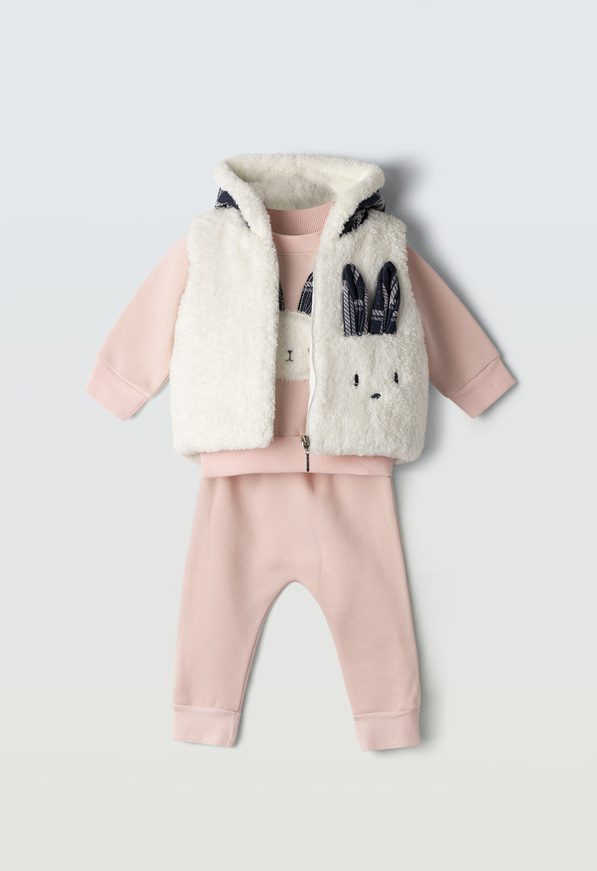 Σετ φόρμας  3 τεμ. ΕΒΙΤΑ σε ροζ χρώμα με γούνινο γιλέκο.