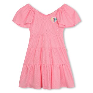 BILLIEBLUSH dress in pink color with ruffles on the sleeves.