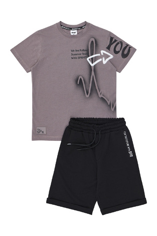 Σετ  μπλούζα με βερμούδα Sprint, σε γκρι με μαύρο χρώμα.