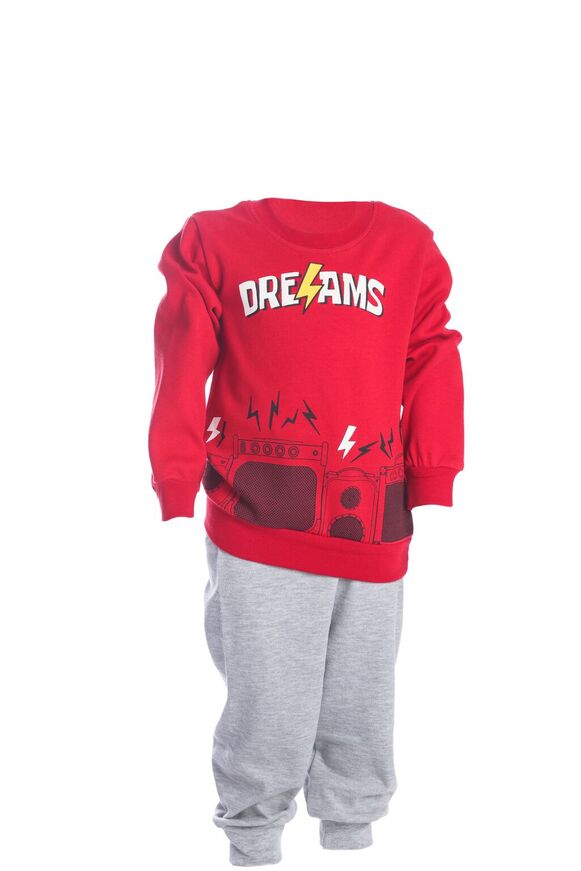 DREAMS pajamas in red with speaker print.