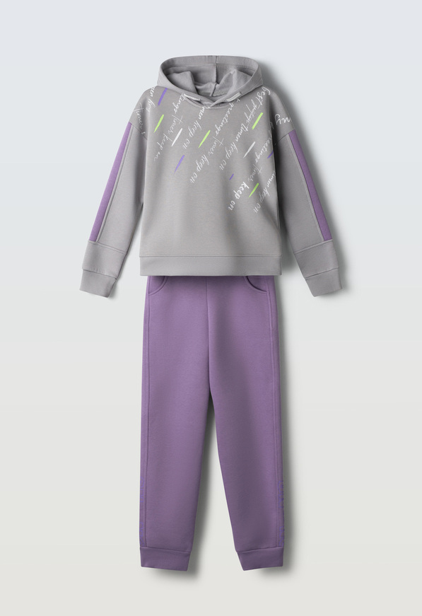 Σετ φόρμας φούτερ ΕΒΙΤΑ σε γκρι με μωβ χρώμα.